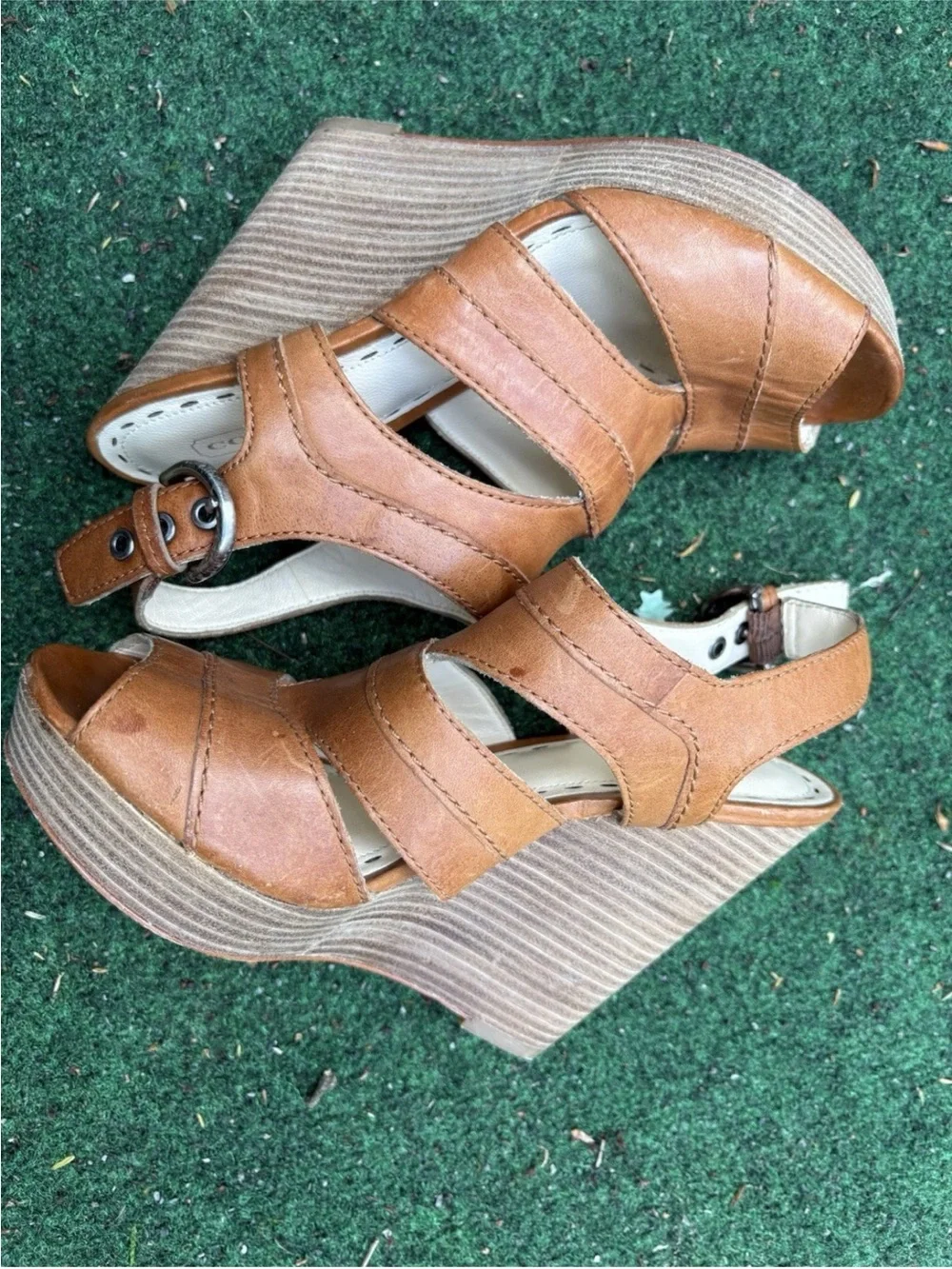 Coach Jazlyn Leather Wedge Platform Buckle Sandals size 6.5